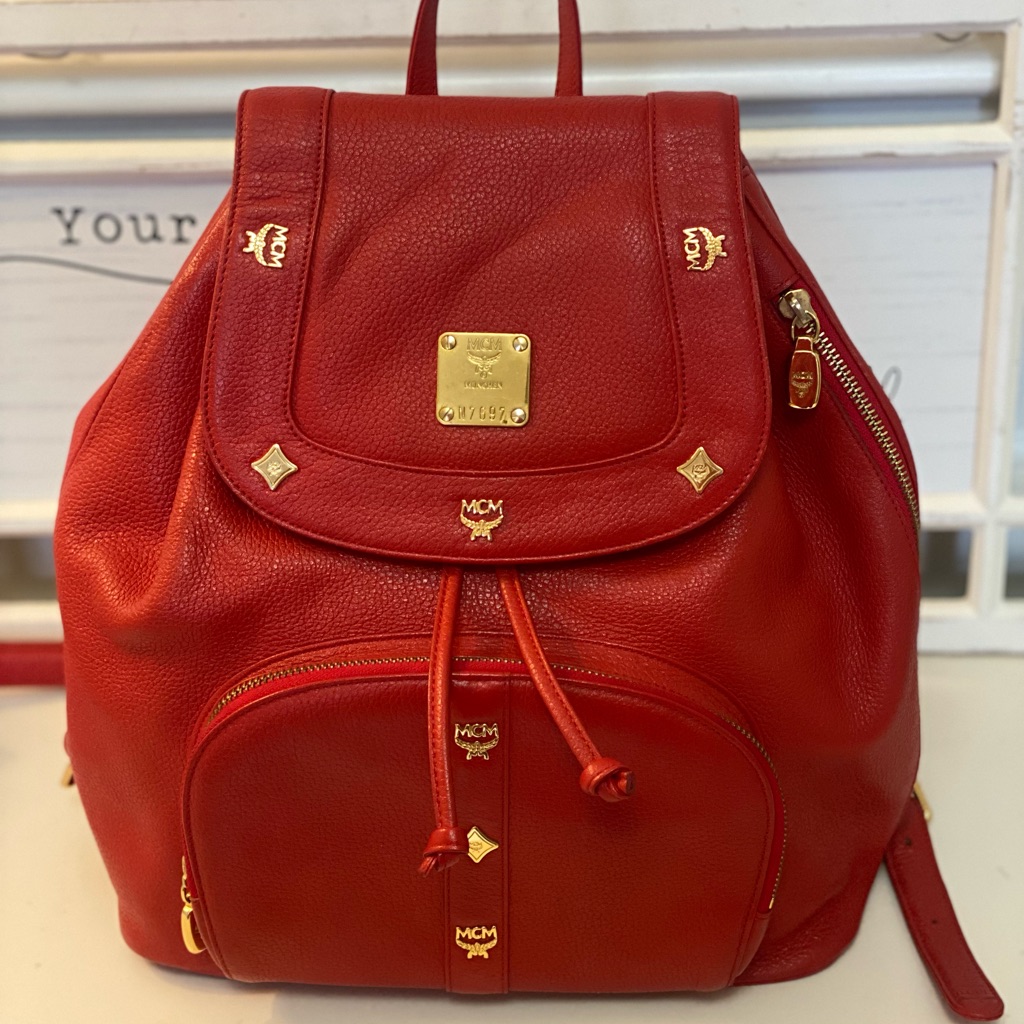 Mcm Vintage Red Leather Backpack